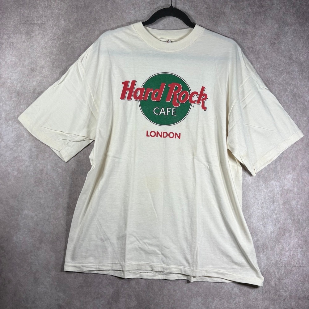 Vintage Hard Rock Cafe London Shirt Men Large White Graphic Short Sleeves Casual